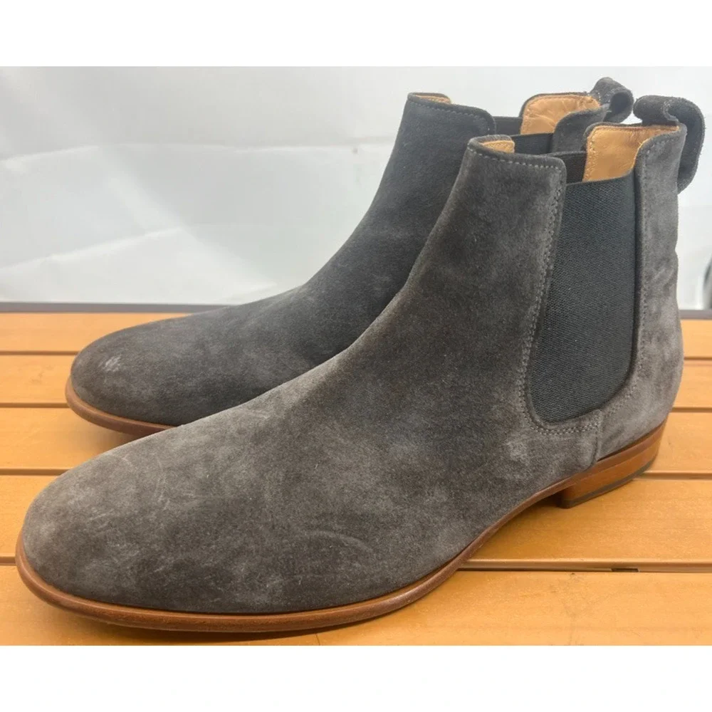 Mens Vince Aldous Chelsea Boots Slate Grey Suede 11.5 Made in Italy